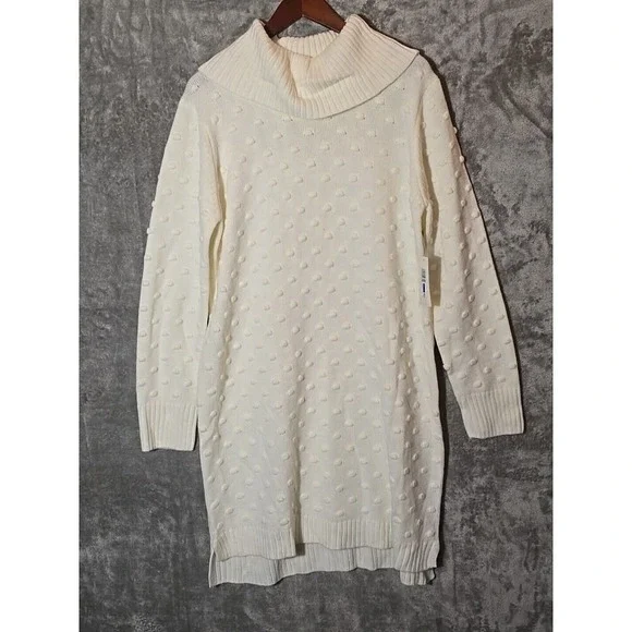 Willow Glenn Women's Cream Textured Cowl Neck Long Sleeve Sweater Dress XL - Picture 1 of 13